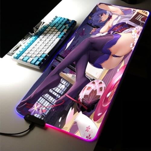 Genshin Impact RGB LED Light Gaming Accessories Led Sexy Girl Baal Shogun Large MousePad Anime Keyboard Desk Mat LOL Room Rugs