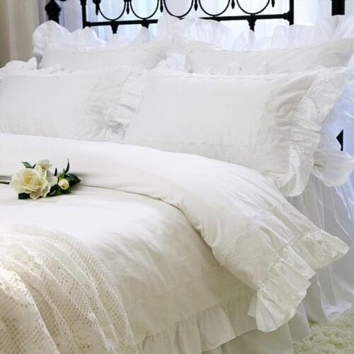 Top Romantic lace bedding set European Embroidery bedding ruffle bed set princess king bedding set duvet cover set 100% cotton