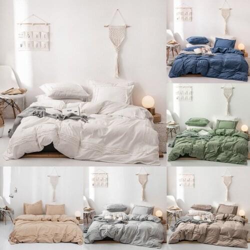 Cotton Bedding Sets Solid Color Modern Hemming Duvet Cover Set with Quilt Cover and Pillowcase Plain Weave Hotel Quality Decor