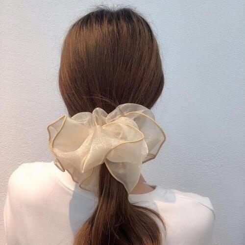 Korean Oversized Premium Shiny Organza Hair Scrunchies Statement Solid Transparent Hair Band Women Fashion Hair Rope Headdress
