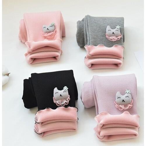 Girls with velvet leggings winter new children warm baby cartoon pants girls long pants