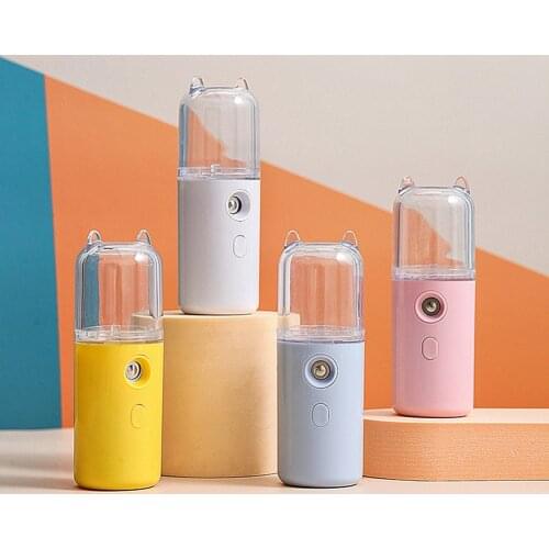 30ml Cute Cow Mini Air Humidifier Facial Sprayer Nebulizer Face Steamer Portable USB Rechargeable Mist Maker with LED Lamps