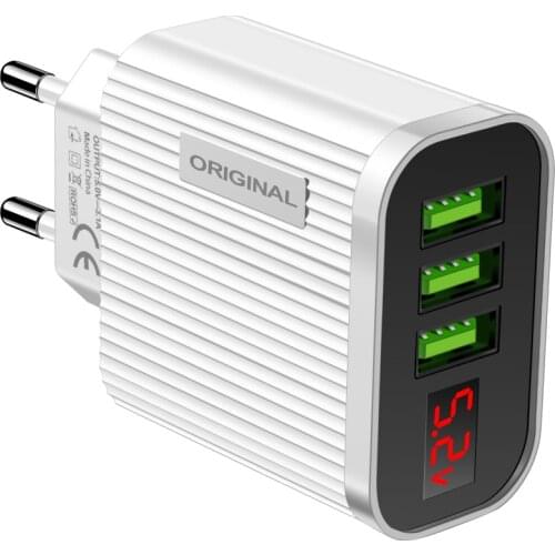 Multi-functional Digital Display 3A 3 Port USB Wall Charger for Android Phone Practical Durable Convenient Tablet