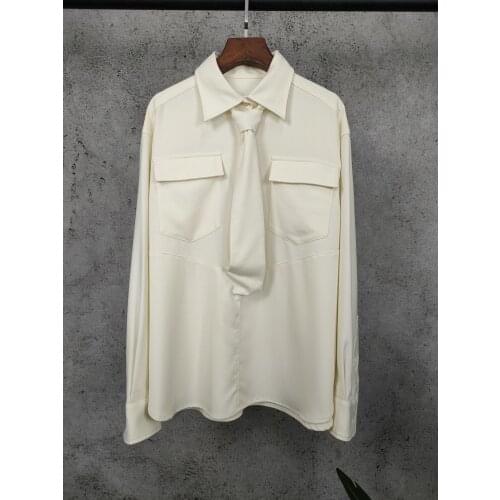 Fashion ladies 2021 new long sleeve sexy casual solid color tie shirt 1107