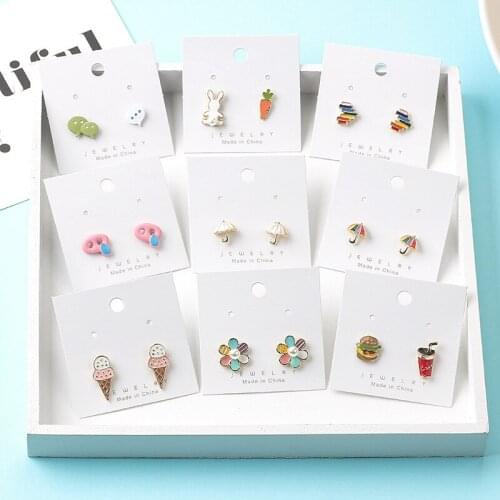 Cartoon Carrot Flower Ice Cream Burger Earrings Korean Cute Asymmetrical Dripping Earrings Girlfriends Birthday Gift Jewelry