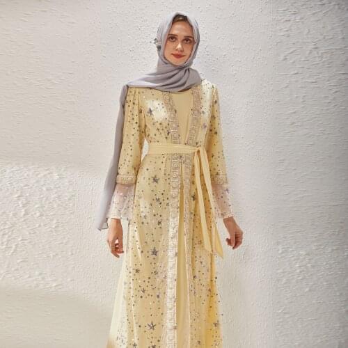 Fake Two Pieces Eid Djellaba Abaya Full Length Embroidery Muslim Dress Dubai Turkey Muslim Dress Islam Abayas With Belt WY113