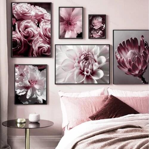 Peony Rose Flower Wall Art Canvas Painting Nordic Plants and Flowers Posters Wall Print Pictures for Living Room Salon Decor