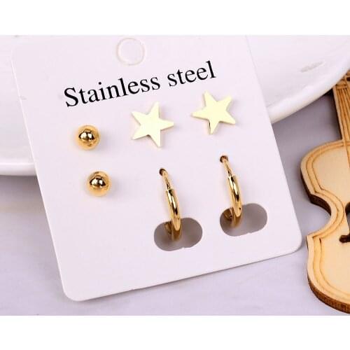 Stainless Steel Stud Earrings Set For Women Girls 2021 Trendy Jewelry Moon Star Butterfly Cross Piercing Earring Teens Ear Cuffs