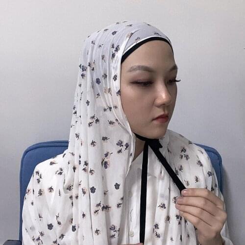 NEW Popular Bubble Floral Heavy Chiffon Hijab With Bonnet Elastic Rope Free Use Style Free Use Shawls