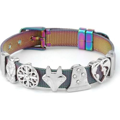 New Arrival Silver Plated Cute Animal Charm Slide Beads Fit Brand 10mm Stainless Steel Mesh Bracelets For Women Jewelry Gift