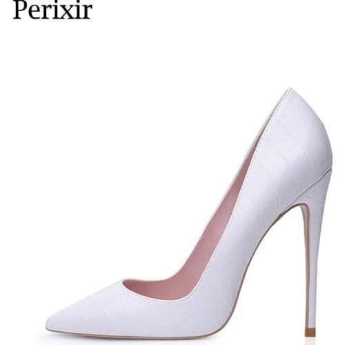 Perixir Womens Stone Pattern High-Heeled Shoes Artificial Pu Daily Stiletto Single Shoes Low-Cut Pointed Pump Womens Shoes