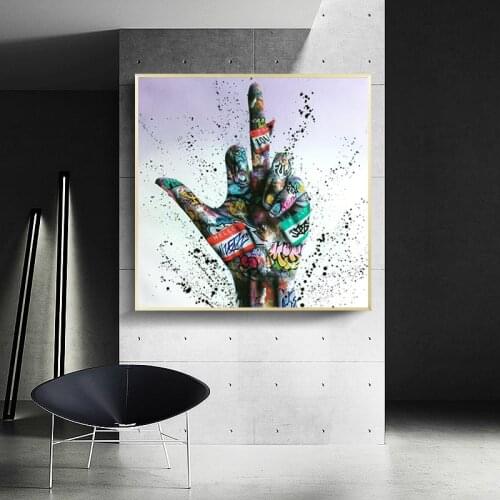 Victory Gesture Graffiti Art Canvas Painting Inspirational Posters Print Wall Art Living Room Decoration Home Decor