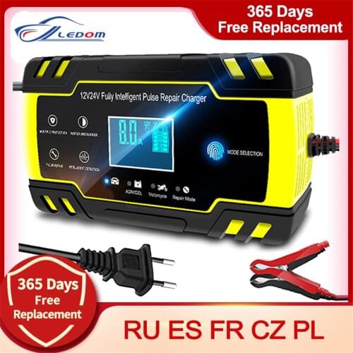 12V-24V 8A Full Automatic Battery-Chargers Digital LCD Display Car Battery Chargers Power Puls Repair Chargers Wet Dry Lead Acid