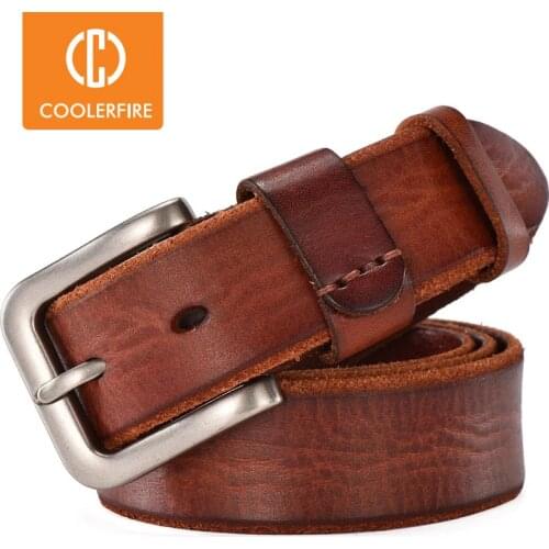 New arrival 2019 men belt genuine leather casual vintage belts pin buckle full grain cow leather brown cowhide straps TM008