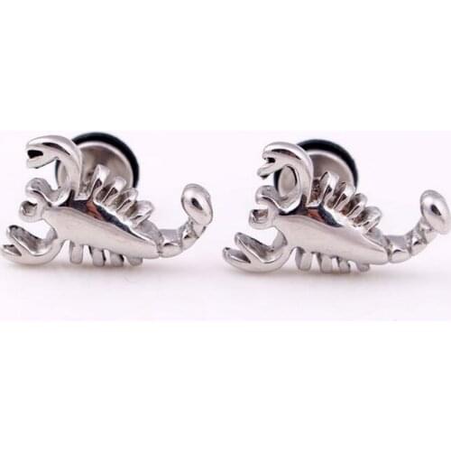 2piece Stainless Steel Earring Studs Mens Scorpions Earrings Punk Scorpion Ear Stud Animal Body Piercing Jewelry