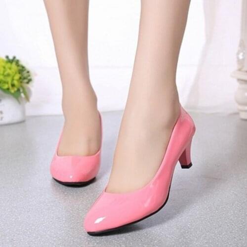 Spring And Autumn Simple Solid Color High Heel 5cm Pointed Toe Ladies Single Shoes Hot Selling Casual Patent Leather Work Shoes