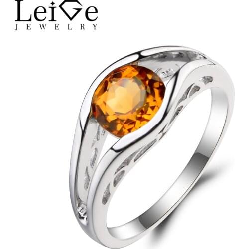 Leige Jewelry Real Natural Citrine Ring Wedding Ring Yellow Gemstone Solitaire Ring November Birthstone 925 Sterling Silver Ring
