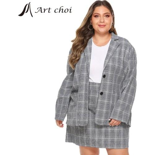 Spring Autumn Luxupious Women Business Work Office Lady Suit Tweed Plaid Blazers Jackets Coats Sets Dress Oversize Plus Size