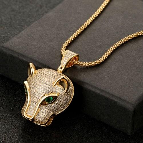 Zlxgirl jewelry full mirco paved cubic zircon leopard mens punk pendant of party gifts brand Green leopard Gold Chain necklace