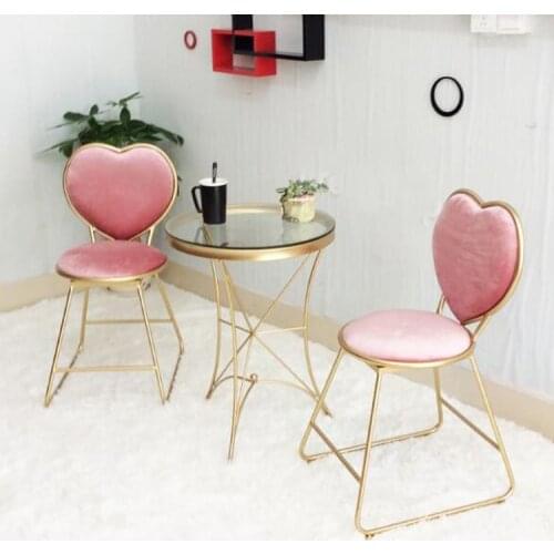Iron heart shaped dining chair creative chair nail coffee lounge chair with soft cushion gold simple dressing chair