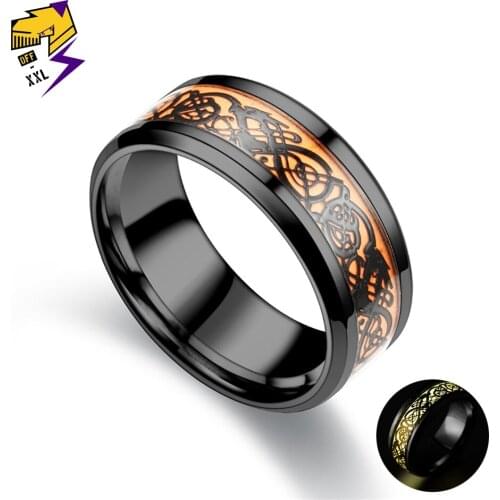 Yellow Glowing Luminous Black Dragon Rings Men Stainless Steel Glow in the Dark Fluorescent Ring Women Wedding Aneis Jewelry
