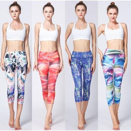 Women Yoga Leggings Printed High Elasticity Sports Cropped Pants Quick Dry Gym Running Fitness Yoga Female Tights