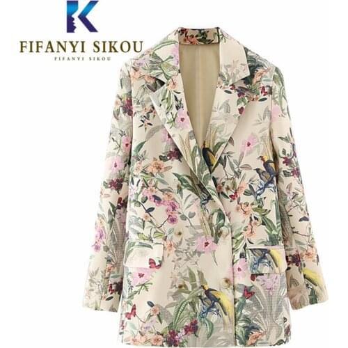 Fashion Print Blazer Jacket Women Double Breasted Pocket Long Sleeve Suit Jacket Streetwear Loose Ladies Blazers Coat 2020 New