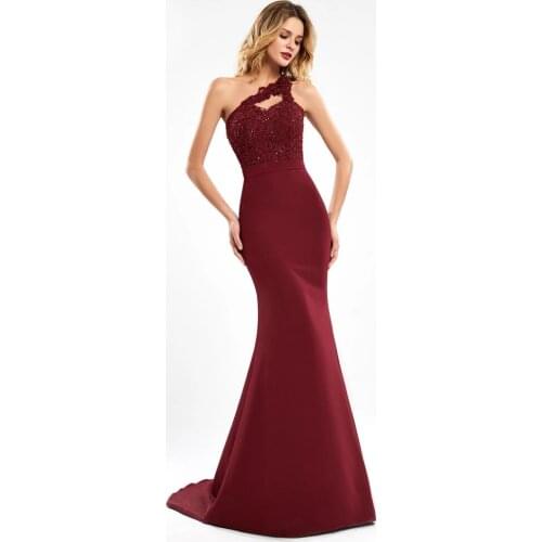 Mermaid Burgundy Long Bridesmaid Dresses 2021 Sexy One Shoulder Vestido De Fiesta De Noche Wedding Party Gown For Women