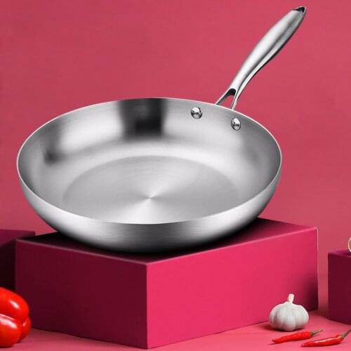 304 Stainless Steel Frying Pan Multipurpose Household Induction Compatible Nonstick Fry Pan Cookware Use for Kitchen Restaurant