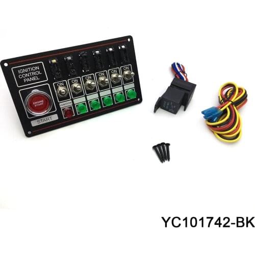 12V Racing Switch Panel Race Car Ignition Accessory Engine Start, 6 fused toggle quick off switch, 6 Indicator Light