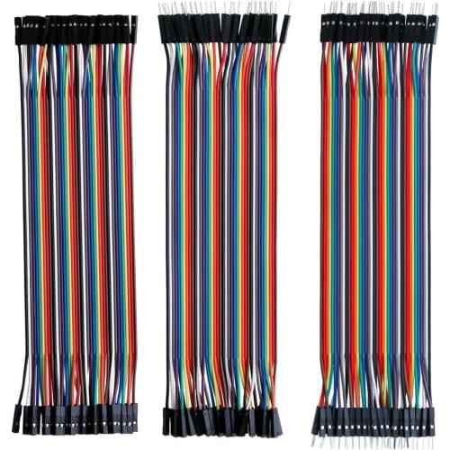 120pcs Multicolored Dupont Wire 40pin Male to Female, 40pin Male to Male, 40pin Female to Female Breadboard Jumper Wires Ribbon