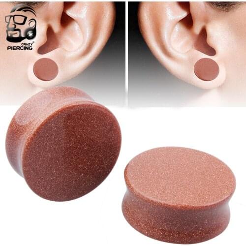 2pcs Gold Sand Stone Ear Plugs and Tunnels Ear Expander Earring Ear Stretcher Plugs Body Piercing Jewelry