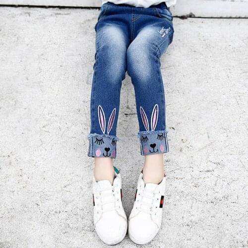 2019 New Baby Girl Clothes Cartoon Embroidery Clothes Kids Jeans Children Pants Summer Casual Denim Pants Baby Girls Jeans