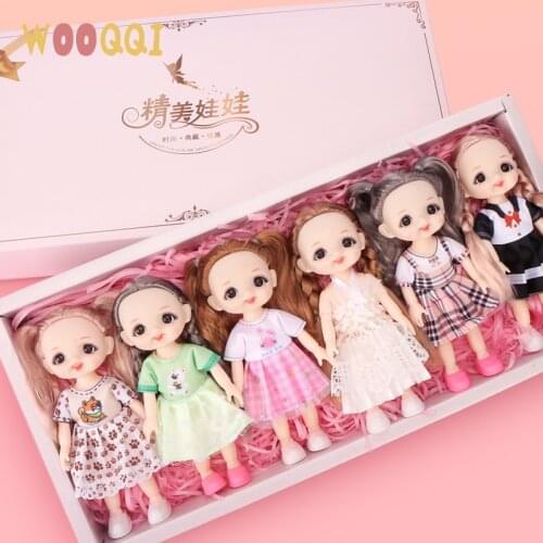 6pcs Set BJD 17cm Dolls with Clothes Dress Up BJD Doll Girl Toy Birthday Gift
