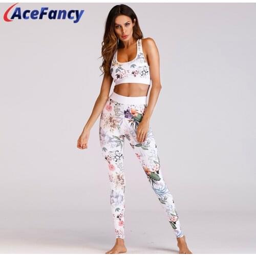 Acefancy 2pcs Yoga Set Women Gym Sets Flower Print Bra Stretchy Leggings Gym Wear Women Fitness Yoga Ropa Deportiva Mujer ZC1791
