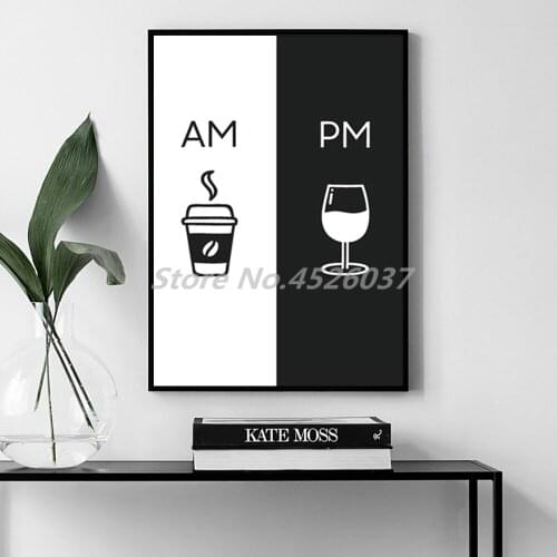 Am Coffee PM Wine Sign Posters Modern Wall Art Nordic Picture For Kitchen Restaurant For Living Room Home Decoration