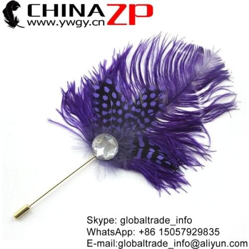 CHINAZP Factory Selected Prime Quality Dyed Purple Ostrich Guinea Feather Hair Pin Accessory Feather Brooch