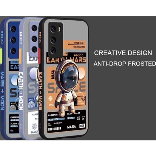 Cartoon Astronaut Pattern Phone Case For Huawei P40 P50 Liquid Side Printing Silicone Shockproof Cover For Huawei P40Pro P50Pro