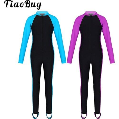 TiaoBug Kids Unisex One-piece Long Sleeves Zipper Up Rash Guard Sunsuit Swimsuit Beach Swimwear Bathing Suit Boys Girls Wetsuit