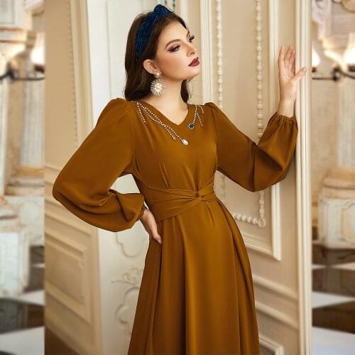 Dubai Turkey Arabic Muslim Plus Size Long Sleeve Clothes Abaya Dress for Women Luruxy Diamond Robe Eid 2021 Summer