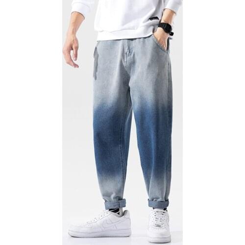 Men Jeans Fashion Retro Washed Denim Long Pants Slim Fit Elastic Classical Jeans Man Casual Straight Ankle-Length Pants Homme