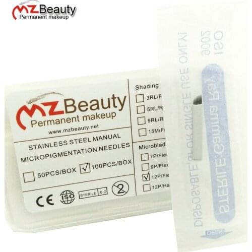 100pcs 12CF Flexi Microblading Needles Manual tattoo pen Blades tattoo needle Dia 0.25mm agujas permanent makeup microblade