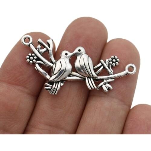 JAKONGO Tibetan Silver Plated Birds Charms Pendants for Jewelry Making Bracelet DIY Accessories 45x22mm 6pcs