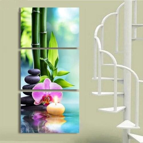 Full square drill Diy 5d Diamond Painting Bamboo stones candle orchid Diamond Embroidery round Diamond 3 pcs wall stickerZP-3896