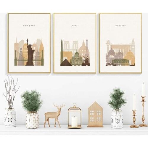World City Landscape Canvas Painting New York Paris Sydney Wall Art Posters Prints Nordic Minimalist Pictures for Living Room