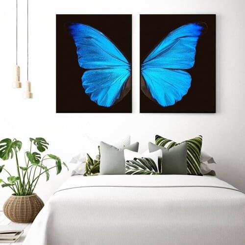 Nordic Blue Butterfly Wing Picture Wall Poster Modern Style Canvas Print Painting Art Aisle Living Room bedroom Decor No Frame