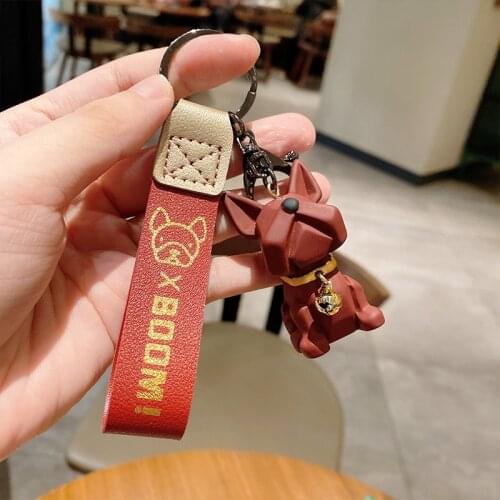 Kawaii Bell French Bulldog Keychain for Women Bag Pendant Dog Keychains Men Car Key Ring Couple Gift