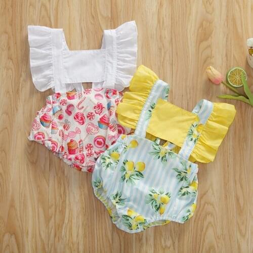 Citgeett Summer Infant Newborn Baby Girls Ruffles Bodysuit Print Jumpsuit Baby Clothes 0-24M