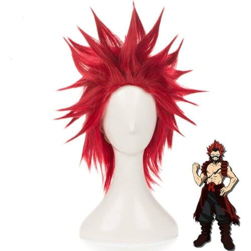 My Boku no Hero Academia Eijirou Kirishima Eijiro Short Red Heat Resistant Cosplay Costume Wig + Wig Cap