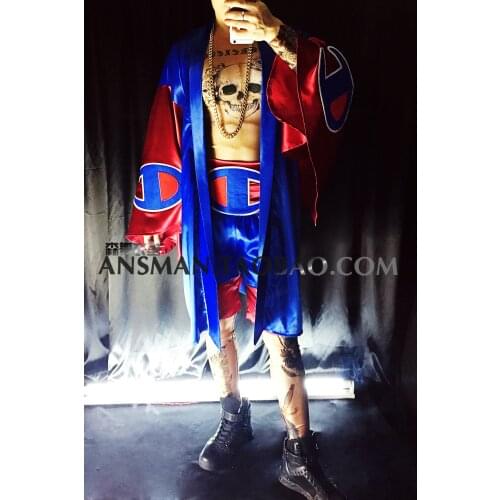 Nightclub men and women gogo bar tide brand alphabet hip-hop loose long kimono costume suit holiday Christmas carnival party